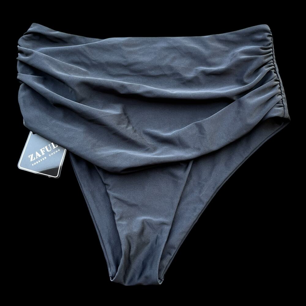 Zaful Black Ruched Swim Bottoms New L